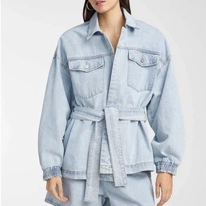 Organic cotton oversized belted denim jacket overshirt NWT